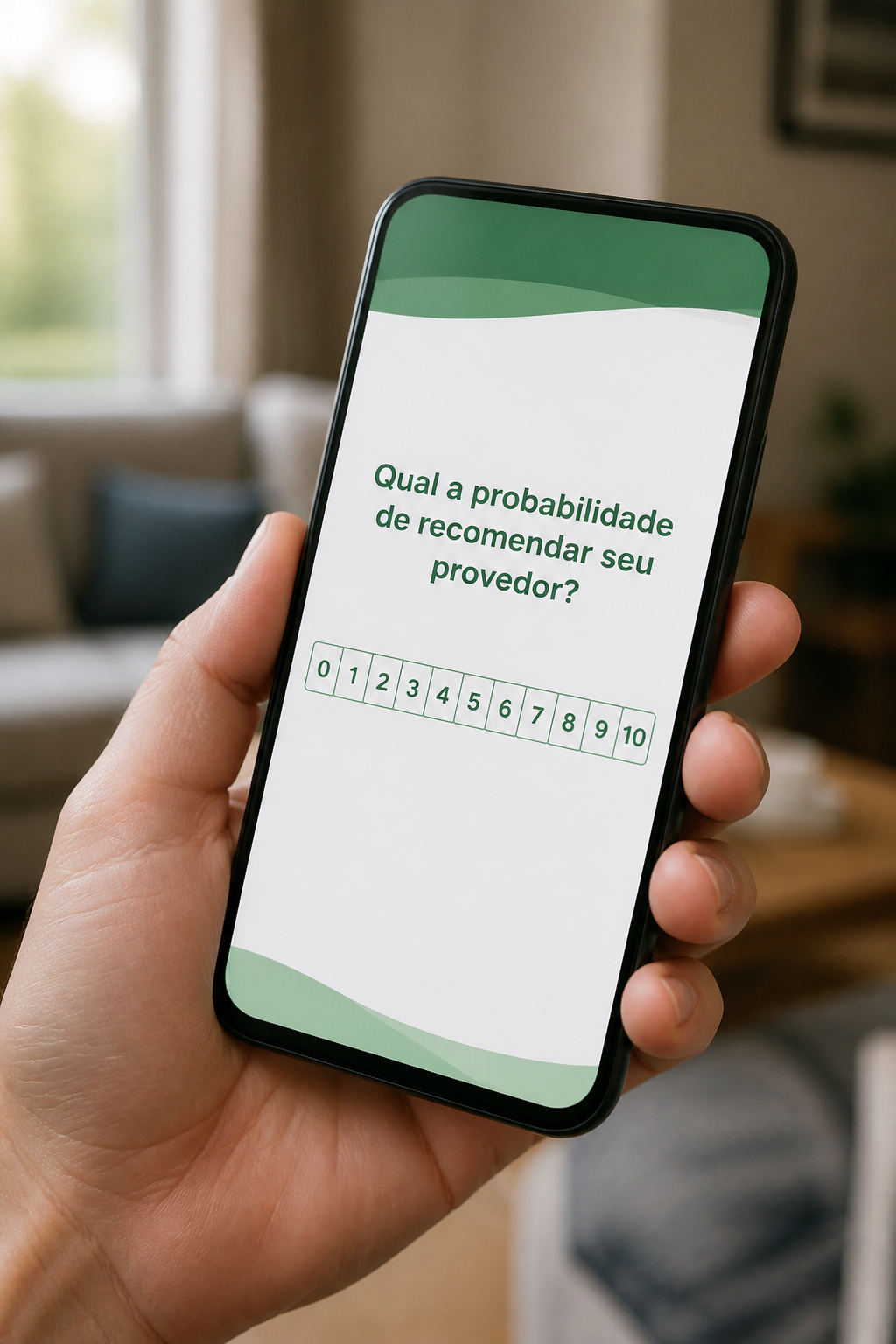 Assinante respondendo à pesquisa NPS do provedor no smartphone