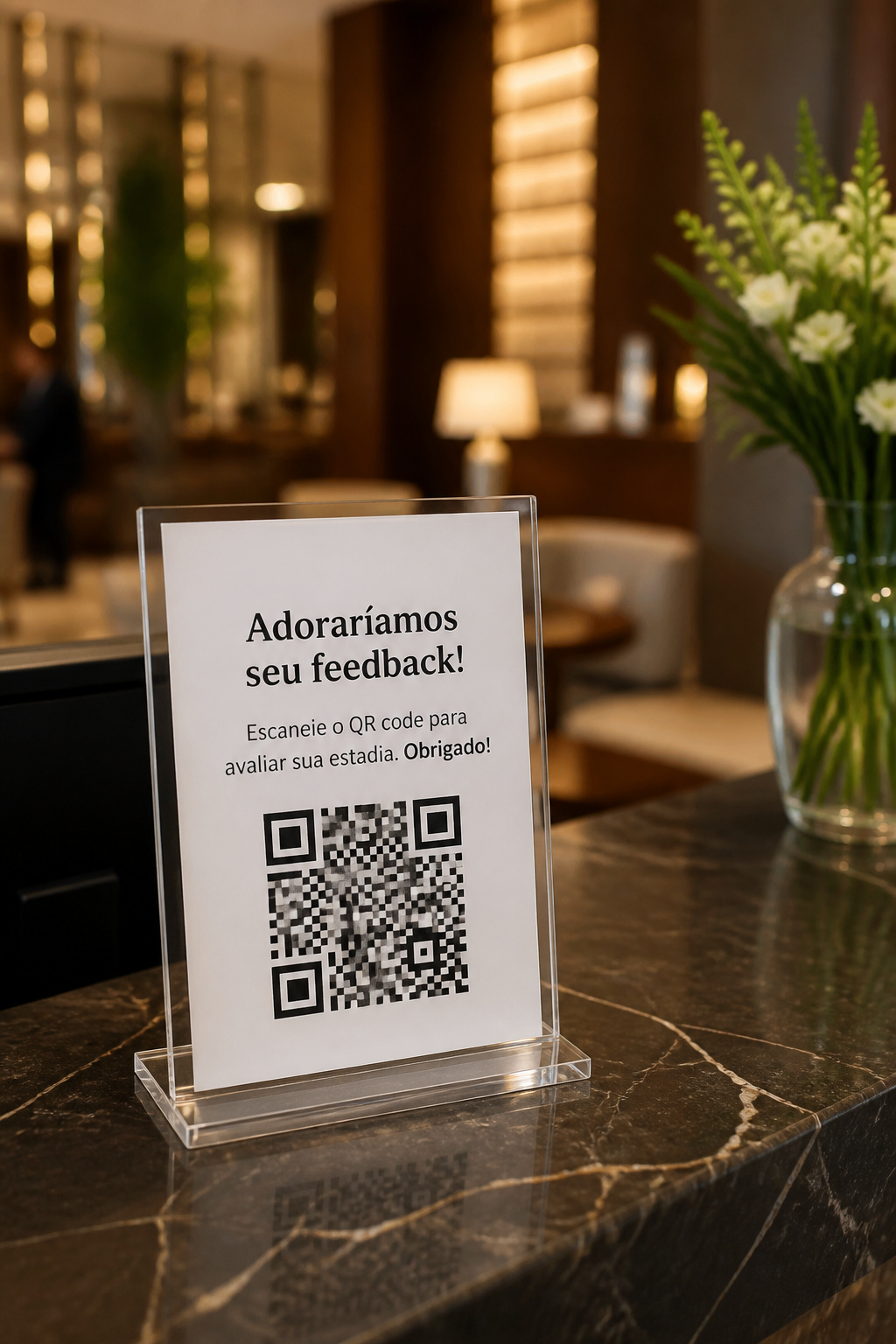 QR code na recepção: o hóspede aponta a câmera e responde